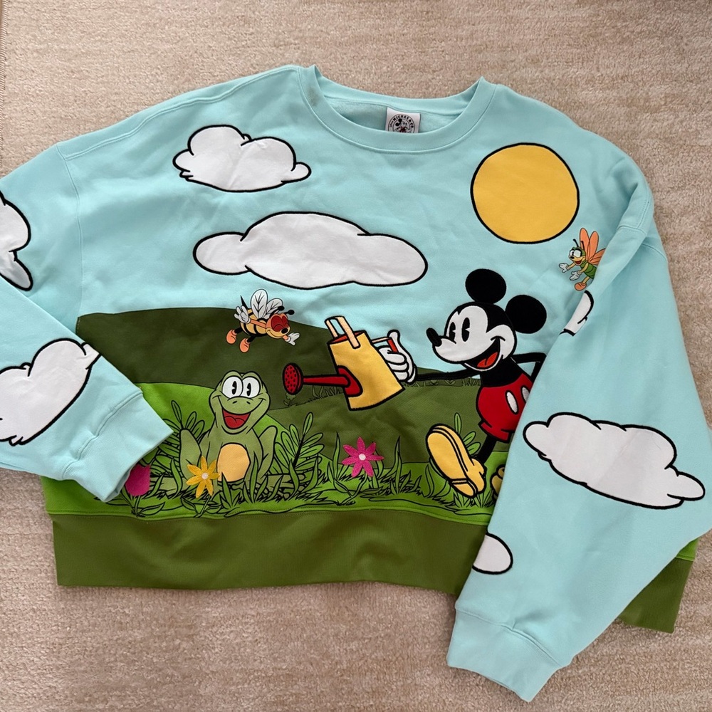 Disney Spring Mickey Mouse Blue and Green Oversized Cropped Sweater